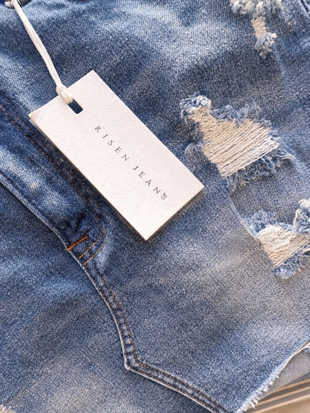 RISEN Distressed Denim Mini Skirt| Raw Hem Mid-Rise| Size: XL - Picture 4 of 6